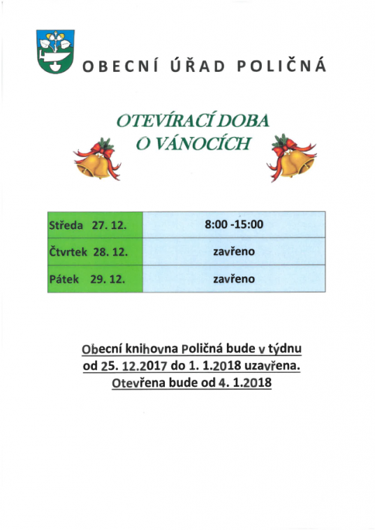 Otevírací dobách o Vánocích